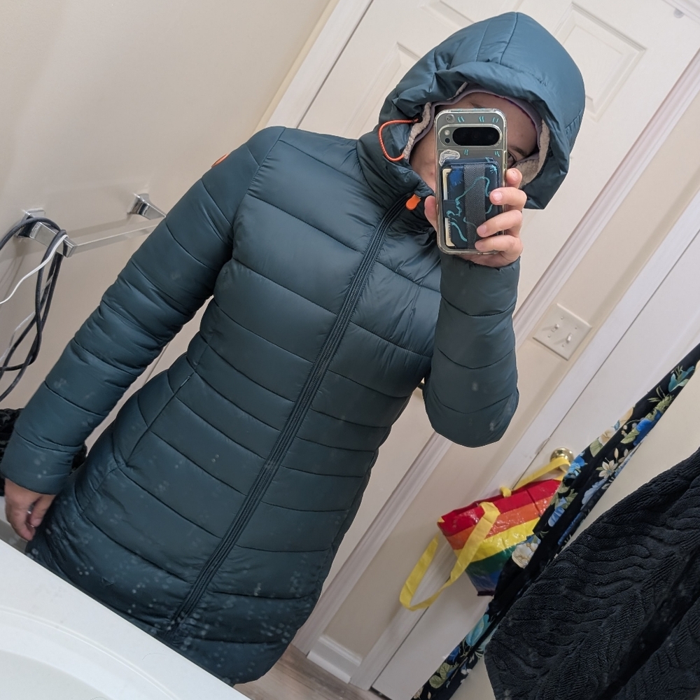 Save The Duck Puffer Long Jacket, Teal Blue Green Women's Winter Coat - Picture 3 of 16